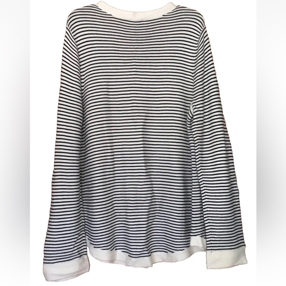 TALBOTS Womens XL Tunic Top Blue Pullover Waffle Knit Thermal Blue White Stripe - Picture 5 of 6